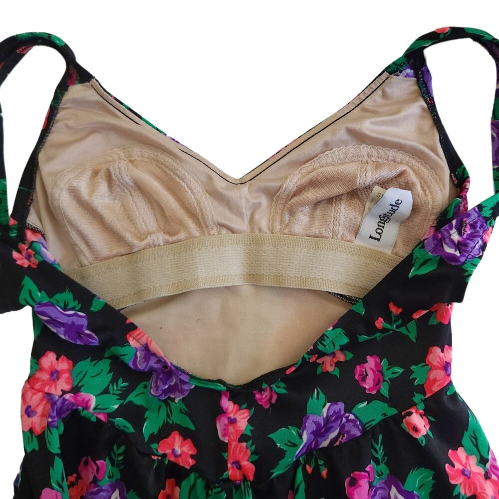 LONGITUDE Robby Len Swimwear vintage 70s one piece floral swimsuit dress Sz 10 T - Picture 5 of 9